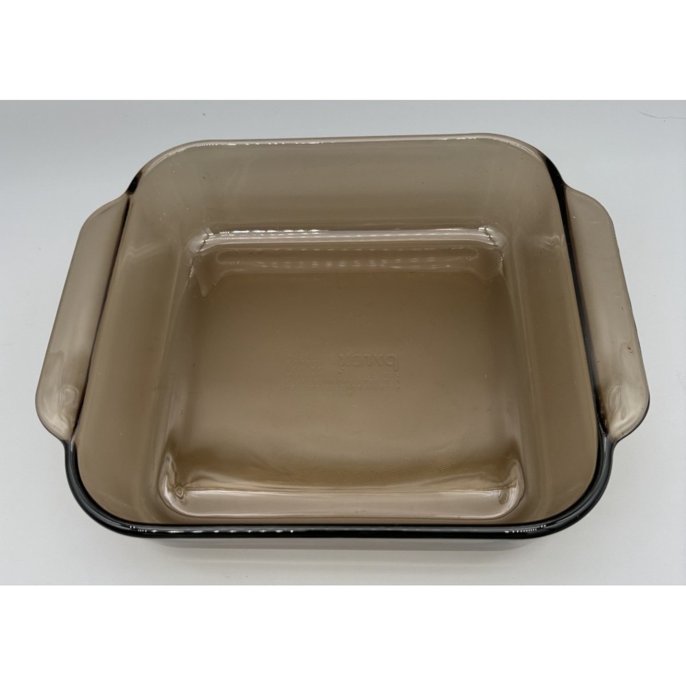 Pyrex 222-R Brown 2QT 2L Clear Glass Square Baking Dish Oven and Microwave Safe